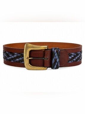 Vintage Catherine Dial Easley Braided Leather Belt Brass Buckle Brown Blue L